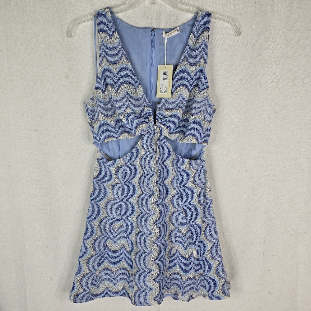 Ramy Brook Womens Size 12 Blue White Hana Jacquard Cut Out Mini Dress - Picture 1 of 7